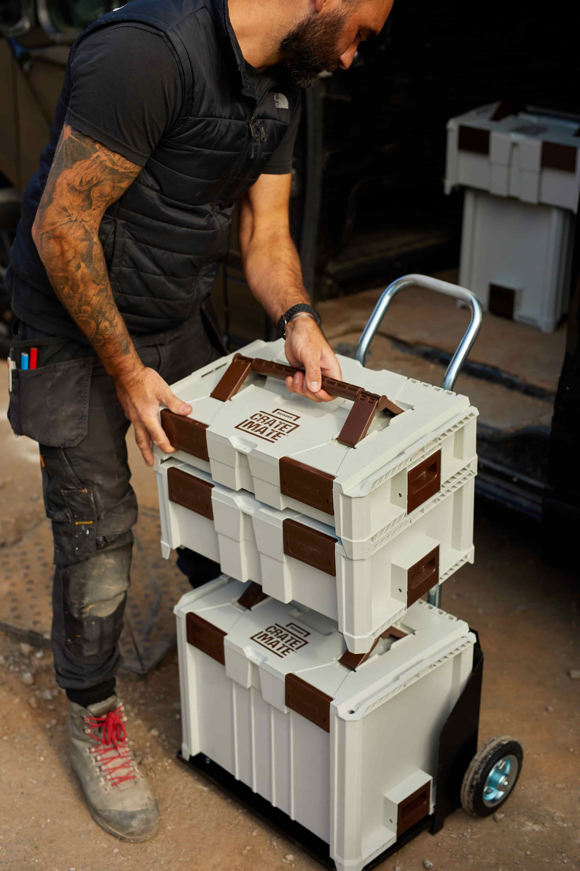 Tool storage cases stacking together 