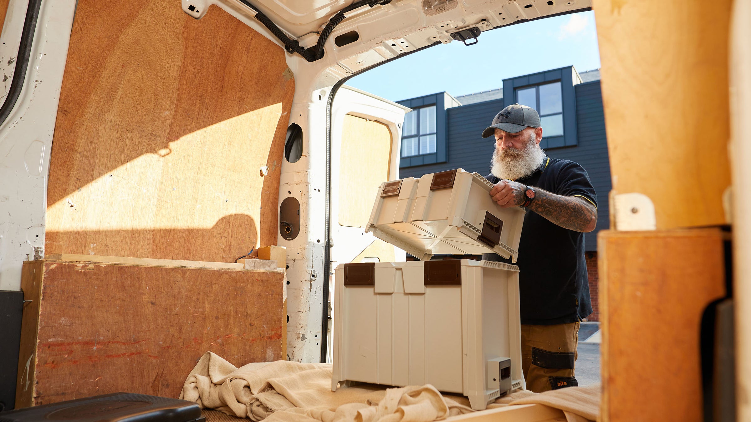 Crate Mate storage cases in van 